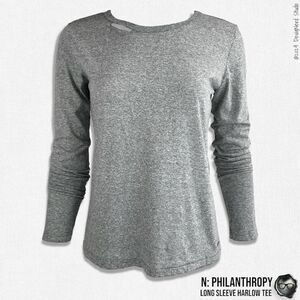 N:PHILANTHROPY LONG SLEEVE HARLOW BFF TEE SHIRT HEATHER GRAY CUT OUT NECK BAND